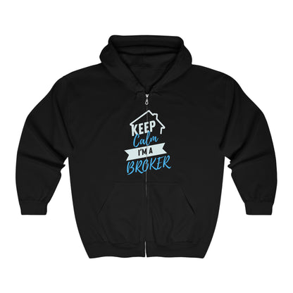 Keep Calm I'm a Broker Unisex Heavy Blend™ Full Zip Hooded Sweatshirt