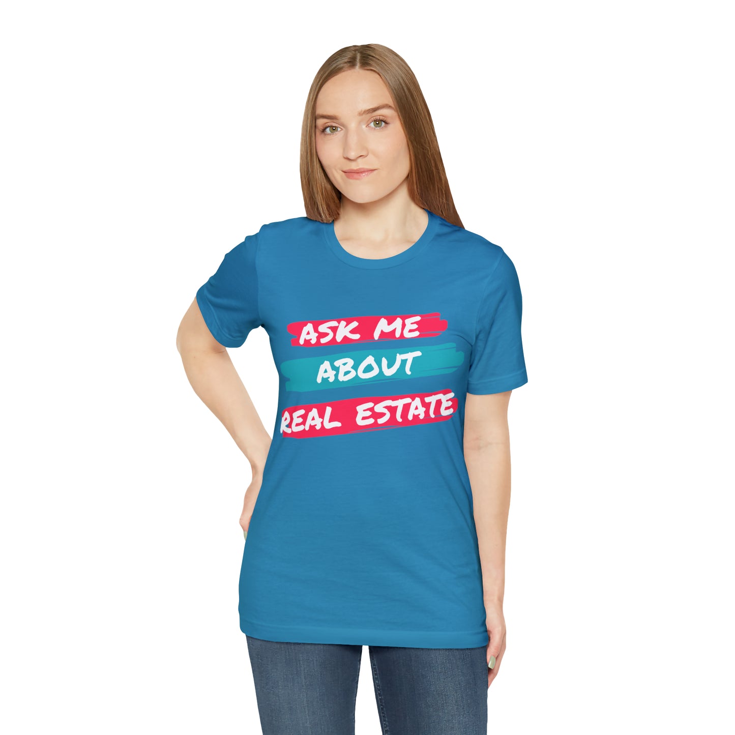 Ask me about Real Estate Unisex Jersey Short Sleeve Tee