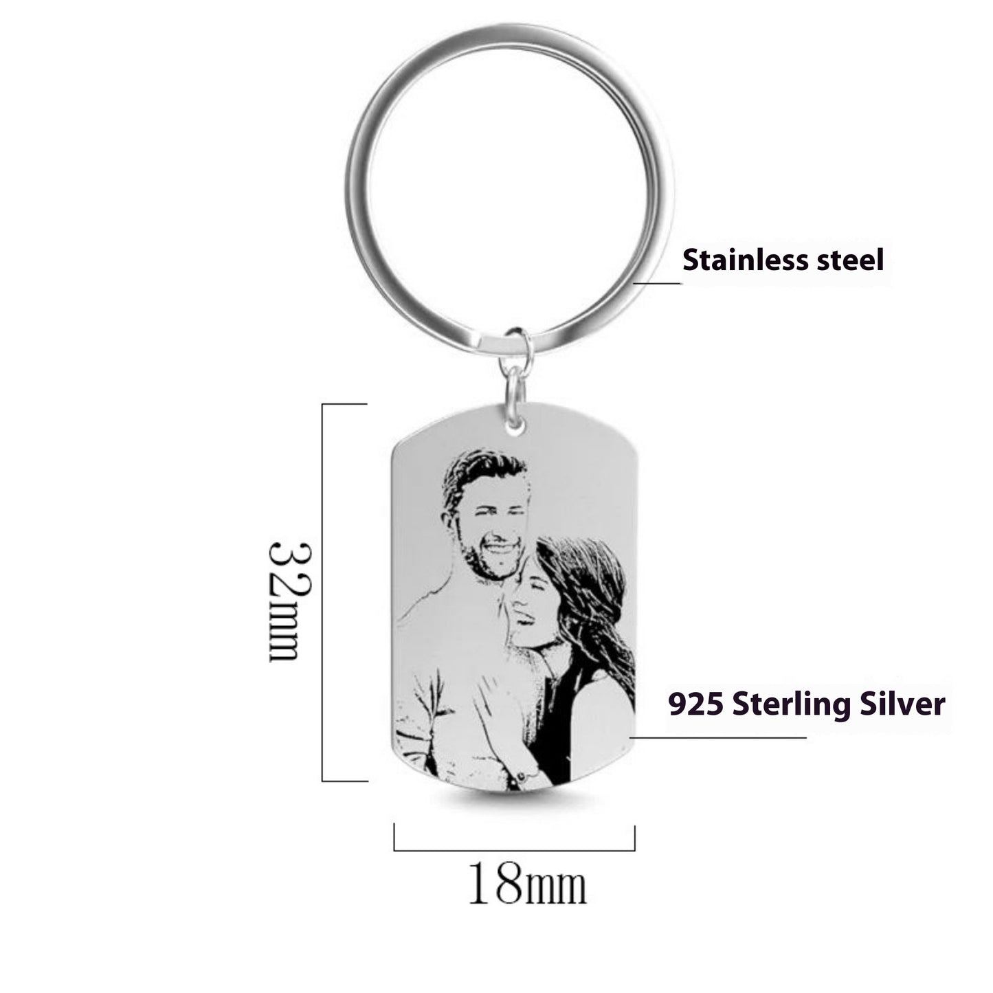 S925 Sterling Silver Keychain Personalized Photo Pattern Pendant