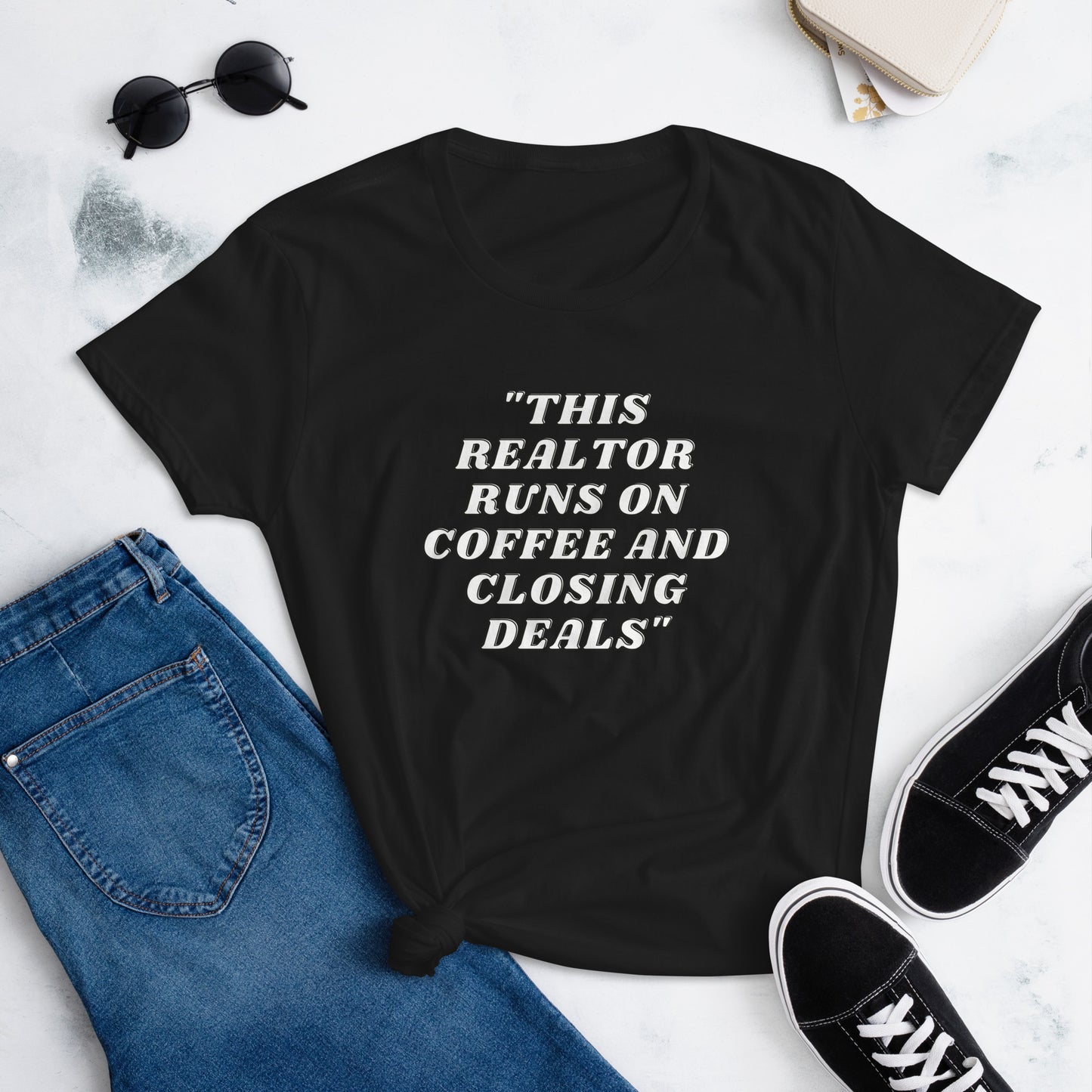 This realtor runs on coffee and closing deals Women's short sleeve custom t-shirt