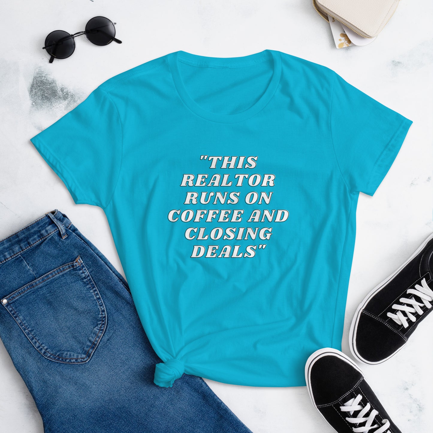 This realtor runs on coffee and closing deals Women's short sleeve custom t-shirt